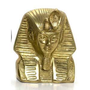 Vintage Brass King Tut Bust Pharaoh Figure 5 In W x 3.75 In D x 6 In H